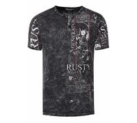 Rusty Neal T-Shirt Herren S - 3XL Kurzarm Rundhals Henley-Knopfleiste Seitliche Front Prints Tshirt Verwaschen 294, Farbe:Anthrazit, Größe S-3XL:S