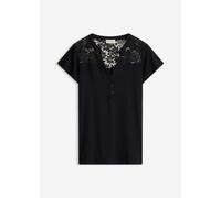 Henleyshirt BONPRIX "Henleyshirt aus Viskose-Mix", Damen, Gr. 32/34 (XS), schwarz, Obermaterial: 95% Viskose, 5% Elasthan. Spitze: 95% Polyester, 5% Elasthan, figurumspielend, Shirts, figurumschmeiche