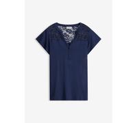 Henleyshirt BONPRIX "Henleyshirt aus Viskose-Mix", Damen, Gr. 36/38 (S), blau (dunkelblau), Obermaterial: 95% Viskose, 5% Elasthan. Spitze: 95% Polyester, 5% Elasthan, figurumspielend, Shirts, figurum