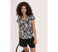 Henleyshirt BONPRIX, Damen, Gr. 36/38 (S), schwarz, wollweiß bedruckt, Obermaterial: 95% Viskose, 5% Elasthan, lässig geschnitten, Shirts, aus Viskose und Elasthan, mit V-Ausschnitt, Kurzarm-Design (1