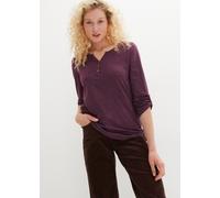 Henleyshirt BONPRIX, Damen, Gr. 40/42 (M), lila (holunderbeere meliert), Jersey, Obermaterial: 60% Baumwolle, 40% Polyester, meliert, loose fit hüftbedeckend, Rundhals, Shirts Henleyshirt, lockere loo