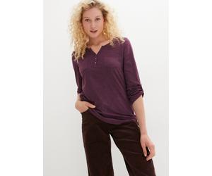 Henleyshirt BONPRIX, Damen, Gr. 40/42 (M), lila (holunderbeere meliert), Jersey, Obermaterial: 60% Baumwolle, 40% Polyester, meliert, loose fit hüftbedeckend, Rundhals, Shirts Henleyshirt, lockere loo