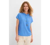 Henleyshirt BONPRIX, Damen, Gr. 44/46 (L), mittelblau, Obermaterial: 98% Polyester, 2% Elasthan, oversize, Shirts, lockerer Schnitt, Oversize-Passform, mit Kapuze, Kurzarm-Design (42016625-44) mittelb