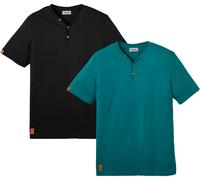 Henleyshirt BONPRIX "Henleyshirt (2er Pack) aus reiner Baumwolle", Herren, Gr. 56/58 (XL), schwarz (schwarz, petrol), Jersey, Obermaterial: 100% Baumwolle, mehrfarbig, unifarben, regular fit normal, V