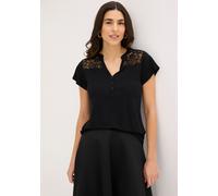 Henleyshirt BONPRIX "Henleyshirt aus Viskose-Mix", Damen, Gr. 36/38 (S), schwarz, Obermaterial: 95% Viskose, 5% Elasthan. Spitze: 95% Polyester, 5% Elasthan, figurumspielend, Shirts Henleyshirt, figur