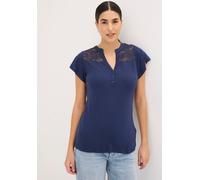 Henleyshirt BONPRIX "Henleyshirt aus Viskose-Mix", Damen, Gr. 44/46 (L), blau (dunkelblau), Obermaterial: 95% Viskose, 5% Elasthan. Spitze: 95% Polyester, 5% Elasthan, figurumspielend, Shirts, figurum