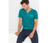 Henleyshirt BONPRIX, Herren, Gr. 44/46 (S), kobalttürkis bedruckt, Jersey, Obermaterial: 100% Baumwolle, meliert, unifarben, washed, regular fit hüftbedeckend, Rundhals, Shirts, Regular fit, Kurzarm,