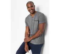 Henleyshirt BONPRIX, Herren, Gr. 44/46 (S), rauchgrau bedruckt, Jersey, Obermaterial: 100% Baumwolle, meliert, unifarben, washed, regular fit hüftbedeckend, Rundhals, Shirts Henleyshirt, Regular fit,