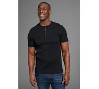 Henleyshirt BRUNO BANANI, Herren, Gr. S (44/46), schwarz, Rippware, Obermaterial: 95% Baumwolle, 5% Elasthan, unifarben, Basic, regular fit, Rundhals, Shirts, in elastischer Rippenqualität, Topseller
