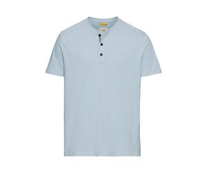 Henleyshirt CAMEL ACTIVE, Herren, Gr. XL, blau (smoke blau), Jersey, Obermaterial: 100% Baumwolle, meliert, regular fit hüftlang, Rundhals, abgesteppt, Shirts, mit Knopfleiste (67126749-XL) smoke blau