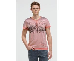 Henleyshirt CAMP DAVID, Herren, Gr. S, old peach, Single Jersey, Material: 100% Baumwolle, bedruckt, regular fit normal, V-Ausschnitt, eingesetzt gerader Abschluss, Shirts, mit offener Kante am Aussch