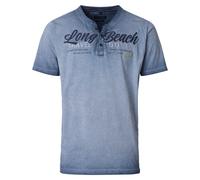 Henleyshirt CASAMODA "CASAMODA Henley Print", Herren, Gr. M, blau, 100% Baumwolle, Shirts (83100052-M) blau