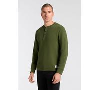 Henleyshirt GANT "WAFFLE LS HENLEY", Herren, Gr. M, grün (country grün), Jersey, Obermaterial: 96% Baumwolle, 4% Elasthan, unifarben, regular fit normal, Rundhals, Rippbündchen, Shirts Henleyshirt, Ru