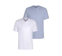 Henleyshirt H.I.S, Herren, Gr. 3XL (64/66), blau (hellblau, weiß), Slub, Obermaterial: 100% Baumwolle, unifarben, regular fit normal, Rundhals, abgesteppte Kante, Shirts, Kurzarmshirt mit Henleykragen