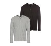 Henleyshirt H.I.S, Herren, Gr. 4XL (68/70), grau (grau meliert, schwarz), Jersey, Obermaterial: 100% Baumwolle. Obermaterial Melange: 90% Baumwolle, 10% Viskose, unifarben, Basic, slim fit, Serafino,