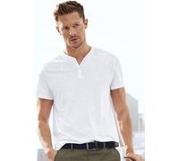 Henleyshirt H.I.S, Herren, Gr. L (52/54), weiß, Slub, Obermaterial: 100% Baumwolle, meliert, regular fit normal, Rundhals, abgesteppte Kante, Shirts, Kurzarmshirt mit Henleykragen, strukturierte Baumw