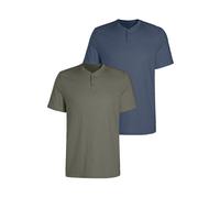 Henleyshirt H.I.S, Herren, Gr. S (44/46), grün (khaki, blau), Slub, Obermaterial: 100% Baumwolle, unifarben, regular fit normal, Rundhals, abgesteppte Kante, Shirts, Kurzarmshirt mit Henleykragen, str