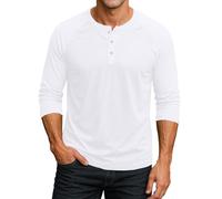 Henleyshirt Herren 3/4 Arm Pullover Muskelshirt Baumwolle Komfortable Hemden Tshirts mit Knopfleiste Freizeithemden V Ausschnitt Herbst Winter Langarmshirt Sweatshirt Unterhemden Tops(#C White,3XL)