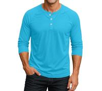 Henleyshirt Herren 3/4 Arm Pullover Muskelshirt Baumwolle Komfortable T-Shirts Hemden mit Knopfleiste Freizeithemden V Ausschnitt Herbst Winter Langarmshirt Sweatshirt Unterhemden Top(#B Blue,L)