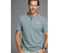 Henleyshirt MAN'S WORLD, Herren, Gr. XXL (60/62), blau (blau melange), Single Jersey, Obermaterial: 100% Baumwolle, bedruckt, meliert, normal, Rundhals, Shirts, mit Stehkragen-Optik und funktionaler K