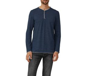 Henleyshirt S.OLIVER, Herren, Gr. L, blau, Jersey, Obermaterial: 55% Baumwolle, 45% Polyester, unifarben mit Farbeinsatz, regular fit hüftbedeckend, Rundhals, Shirts, mit Kontrast-Details (36353414-L)