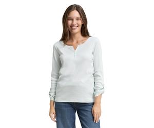 Henleyshirt TOM TAILOR, Damen, Gr. L, sanftes weiß mint, Web, Obermaterial: 97% Baumwolle, 3% Elasthan, regular fit taillenbedeckt, Rundhals, mit Aufschlag, Shirts, mit Turn-Up-Arm (22360434-L) sanfte