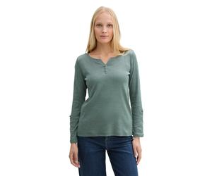 Henleyshirt TOM TAILOR, Damen, Gr. M (38), grün (sanftes weiß grün small stripe), Web, Obermaterial: 97% Baumwolle, 3% Elasthan, gestreift, regular fit taillenbedeckt, Rundhals, mit Aufschlag, Shirts,