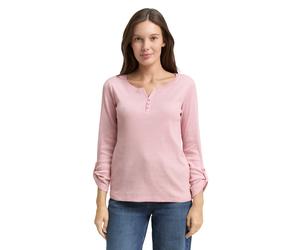 Henleyshirt TOM TAILOR, Damen, Gr. XXL, sanftes weiß pink, Web, Obermaterial: 97% Baumwolle, 3% Elasthan, regular fit taillenbedeckt, Rundhals, mit Aufschlag, Shirts, mit Turn-Up-Arm (89262154-XXL) sa