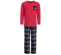 Henry Terre Herren Pyjama Carlo mit Karo Muster Langarm Schlafanzug Baumwolle Brusttasche M-3XL, Farbe:anthrazit, Größe:XL