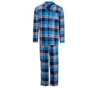 Henry Terre Herren Pyjama Kent mit Karo Muster Langarm Schlafanzug Baumwolle durchgeknöpft M-2XL Holzfäller-Look Tartan, Farbe:hellblau, Größe:XL