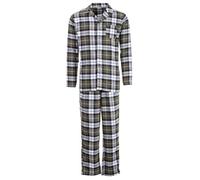 Henry Terre Herren Pyjama Kent mit Karo Muster Langarm Schlafanzug Baumwolle durchgeknöpft M-2XL Holzfäller-Look Tartan, Farbe:Khaki, Größe:3XL