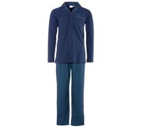 Henry Terre Herren Pyjama Kent Schlafanzug Set M-3XL Baumwolle Hose Gemustert & Langarm-Shirt Unifarbenen Design, Farbe:Navy, Größe:XL