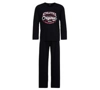 Henry Terre Herren Pyjama Langarm Athletics Original 2 teiliges Set M-2XL Baumwolle, Farbe:Schwarz, Größe:M