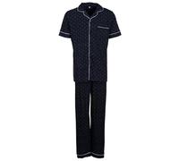 Henry Terre Herren Pyjama Punkte & Zweige Muster Kurzarm Schlafanzug Set Baumwolle durchgeknöpft, Farbe:Navy, Größe:M