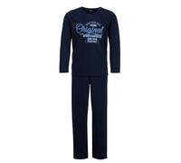 Henry Terre Herren Pyjama Set 2 TLG. Original Authentic Nightwear Langarm Schlafanzug Baumwolle, Farbe:Navy, Größe:M