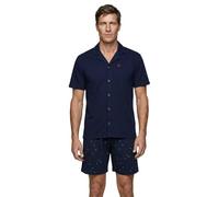Henry Terre Herren Pyjama Set Kurz Shorty Karl Schlafanzug M-5XL Baumwolle Shorts & Kurzarm-Shirt Klassisches Design Knopfleiste Sommerschlafanzug, Farbe:blau, Größe:5XL