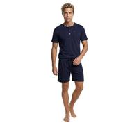 Henry Terre Herren Pyjama Set Kurz Shorty Robin Nightwear Schlafanzug M-5XL Baumwolle Shorts mit dezentem Print & unifarbenes Kurzarm-Shirt Sportliches Design, Farbe:Navy, Größe:5XL