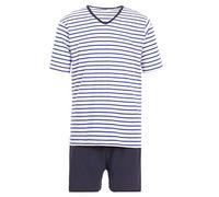 Henry Terre Herren Pyjama Set Shorty Kurzarm Gestreift V-Ausschnitt M-5XL Schlafanzug, Farbe:blau, Größe:XXL