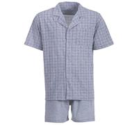 Henry Terre Herren Pyjama Shorty Karl mit Karo-Muster Schlafanzug Set M-5XL Baumwolle durchgeknöpft Shorts & Kurzarm-Shirt Elegantes Design Sommerschlafanzug, Farbe:hellgrau, Größe:L