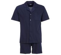 Henry Terre Herren Pyjama Shorty Karl mit Kreuz-Muster Schlafanzug Set M-5XL Baumwolle durchgeknöpft Shorts & Kurzarm-Shirt Elegantes Design Sommerschlafanzug, Farbe:Navy, Größe:4XL