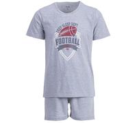 Henry Terre Herren Pyjama Shorty Paul Football Schlafanzug Set M-5XL Baumwolle Shorts & Kurzarm-Shirt Sportliches Design Sommerschlafanzug, Farbe:hellgrau, Größe:L