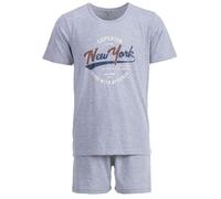 Henry Terre Herren Pyjama Shorty Paul New York Schlafanzug Set M-5XL Baumwolle Shorts & Kurzarm-Shirt Sportliches Design Sommerschlafanzug, Farbe:hellgrau, Größe:3XL