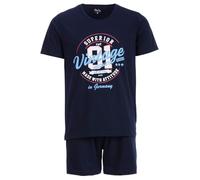Henry Terre Herren Pyjama Shorty Paul Vintage Schlafanzug Set M-5XL Baumwolle, Farbe:Navy, Größe:XXL