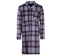 Henry Terre Herren Velour Nachthemd Langarm Holzfäller- Design Brusttasche Knopfleiste Größe M-3XL Baumwollmix, Farbe:Grau, Größe:L