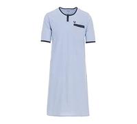 Henry Terre Nachthemd Herren Kurzarm Brusttasche Uni Schlafshirt Stickerei Rundhals Knopf, Farbe:hellblau, Größe:L