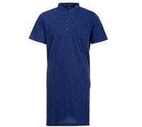 Henry Terre Nachthemd Herren Kurzarm Gitterlinien Brusttasche Knopfleiste Größe M-3XL, Farbe:Blau, Größe:XL
