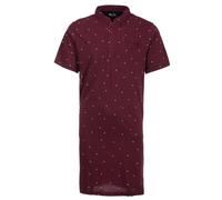 Henry Terre Nachthemd Herren Kurzarm Gitterlinien Brusttasche Knopfleiste Größe M-3XL, Farbe:Bordeaux, Größe:L