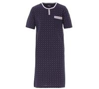 Henry Terre Nachthemd Herren Kurzarm Punkte Brusttasche Loungewear Rundhals Knopf Größen M-3XL, Farbe:Navy, Größe:L