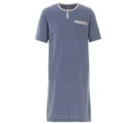 Henry Terre Nachthemd Herren Kurzarm Punkte Brusttasche Loungewear Rundhals Knopf Größen M-3XL, Farbe:blau, Größe:XL