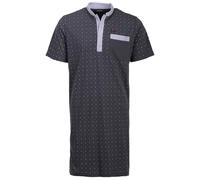 Henry Terre Nachthemd Herren Kurzarm Stehkragen mit Punkten Brusttasche Knopfleiste Größe M-3XL, Farbe:anthrazit, Größe:XL